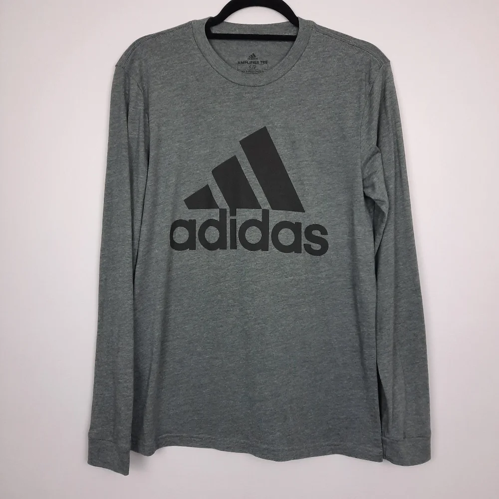 Bundle of 2 Adidas Men's Long Sleeve Tee Shirts Gray and Navy Blue size Small